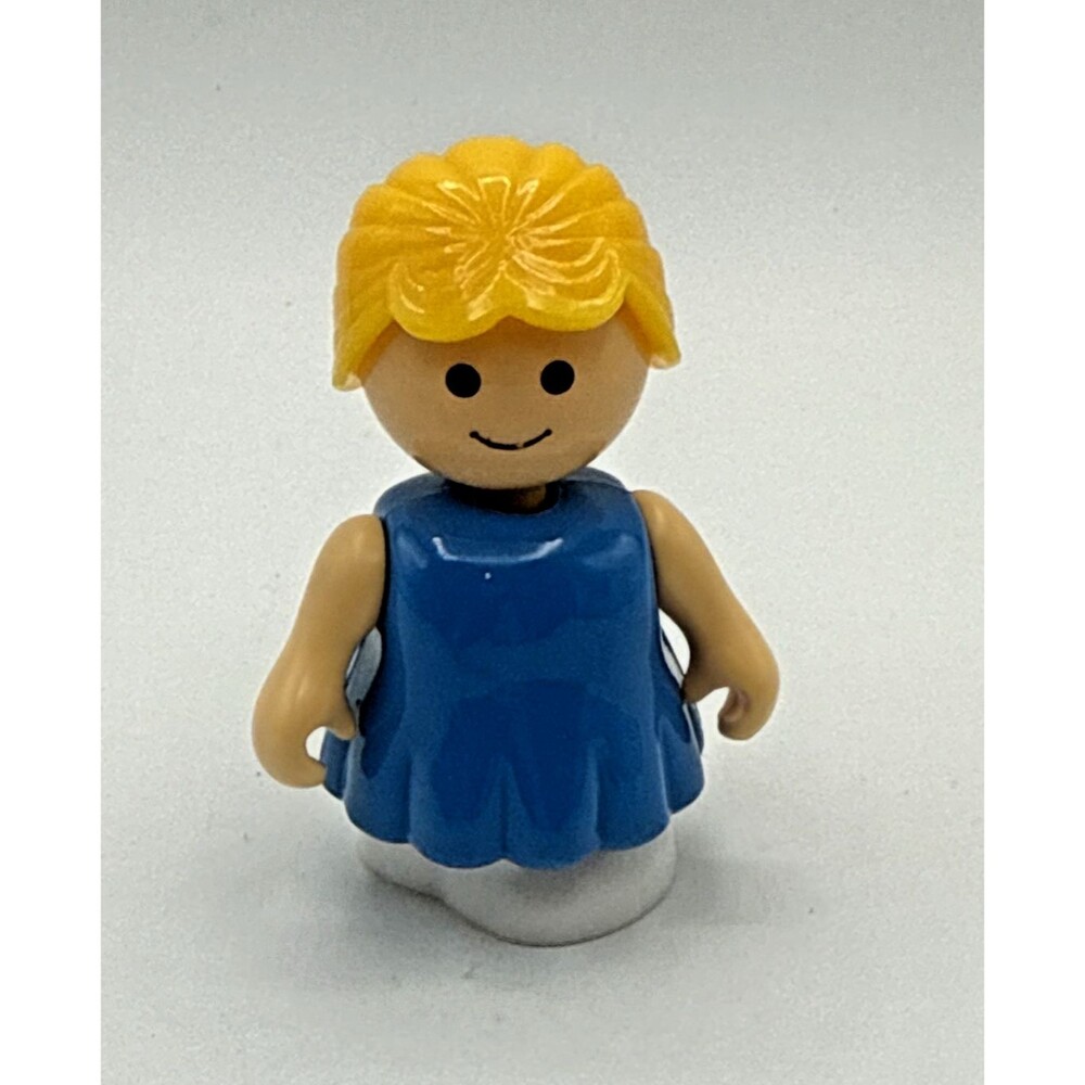 Vintage 1986 Fisher Price Little People Blonde Girl Blue Dress 2.25" Toy Figure
